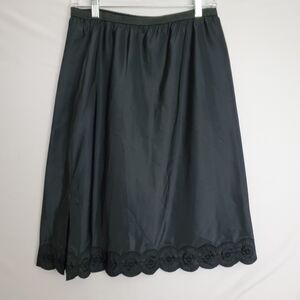 Vintage Dutchmaid Half Slip 38 Black Nylon Scalloped Hem Embroidery Midi Opaque